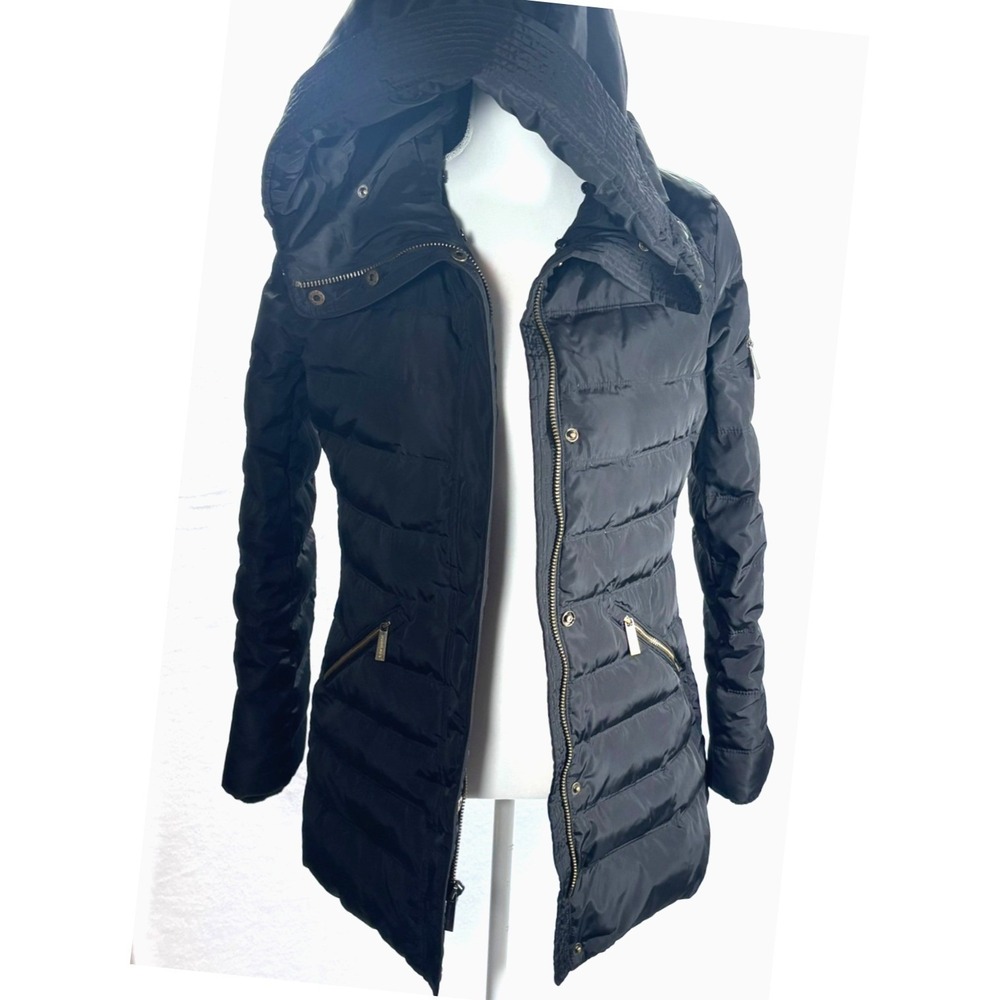 Michael Kors Puffer Jacket Womens XS Black Feather Down Hooded Winter Luxe